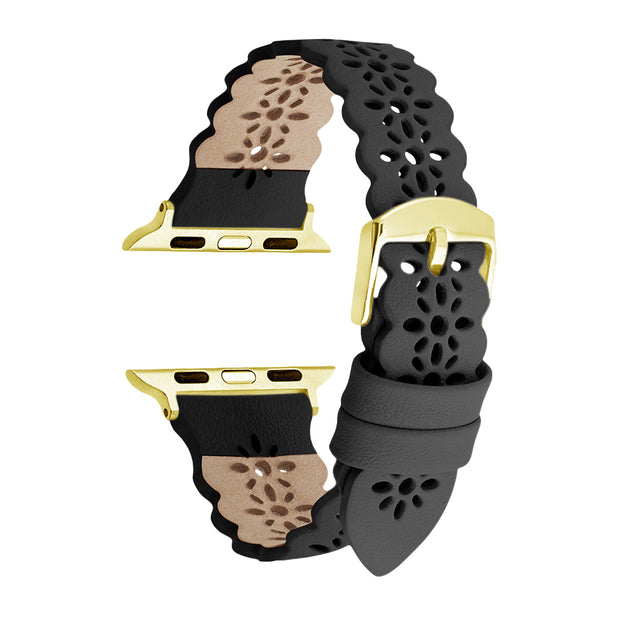 Black Lace Leather Strap / Rose Gold Buckle - 38mm/40mm/41mm, 42mm/44mm/45mm