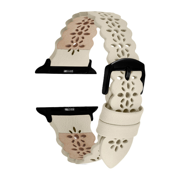 Beige Matte Lace Leather Strap / Black Buckle - 38mm, 40mm