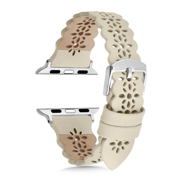 Beige Matte Lace Leather Strap / Silver Buckle - 38mm, 40mm