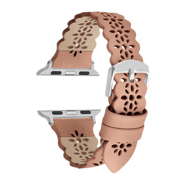 Nude Lace Leather Strap / Silver Buckle - 38mm, 40mm