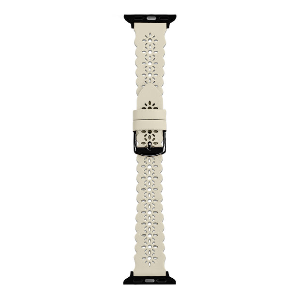 Beige Matte Lace Leather Strap / Black Buckle - 38mm, 40mm