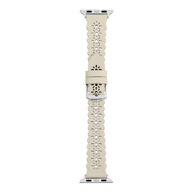 Beige Matte Lace Leather Strap / Silver Buckle - 38mm, 40mm