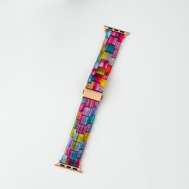Resin Rainbow Strap / Rose Gold Buckle - 38mm, 40mm, 41mm