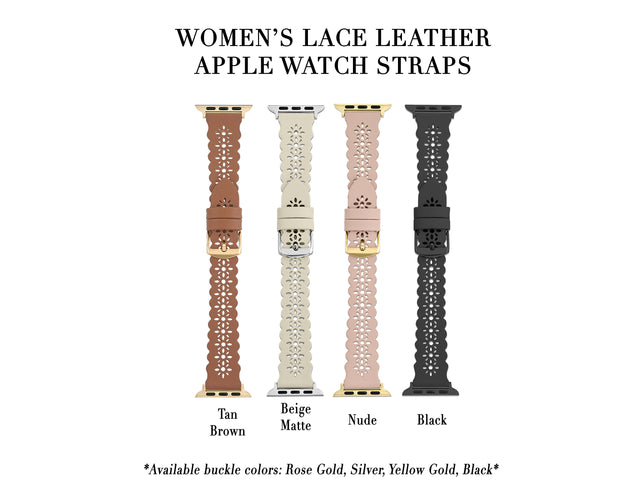 Beige Matte Lace Leather Strap / Black Buckle - 38mm, 40mm