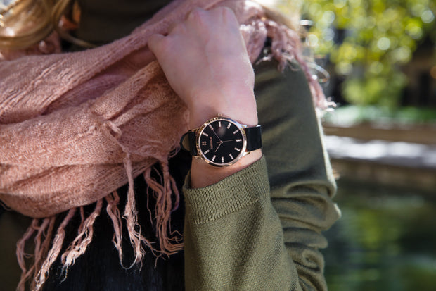 Rose Gold Case / Black Dial with Crystals