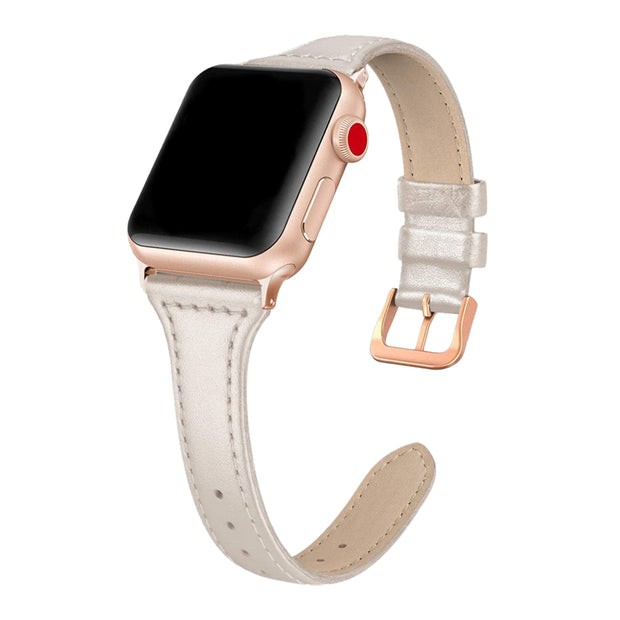 Beige Shiny Slim Strap / Rose Gold Buckle - 38mm, 40mm