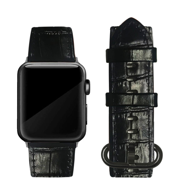 Black Alligator Print Strap / Black Buckle - 38mm, 40mm, 42mm, 44mm