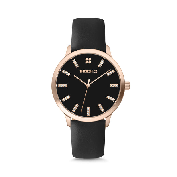 Rose Gold Case / Black Dial with Crystals